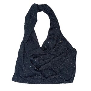 Y2K Retro Glitter Halter Top Cowl Neck Sexy Festival Club Rave L Glam SHEIN